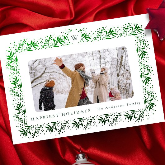 KERSTMONOGRAM Groene Folie Botanicals Lijst Feestdagenkaart