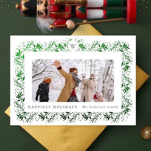 KERSTMONOGRAM Groene Folie Botanicals Lijst Feestdagenkaart