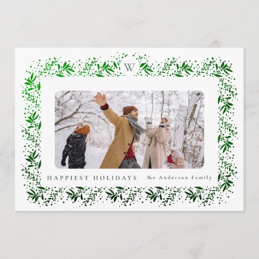 KERSTMONOGRAM Groene Folie Botanicals Lijst Feestdagenkaart (Voorkant)