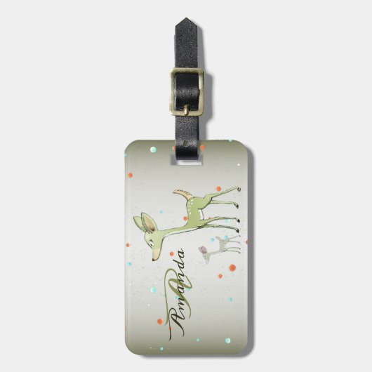 Kerstmonogram Groene Herten Vakantie Schattig Bagagelabel (Voorkant verticaal)