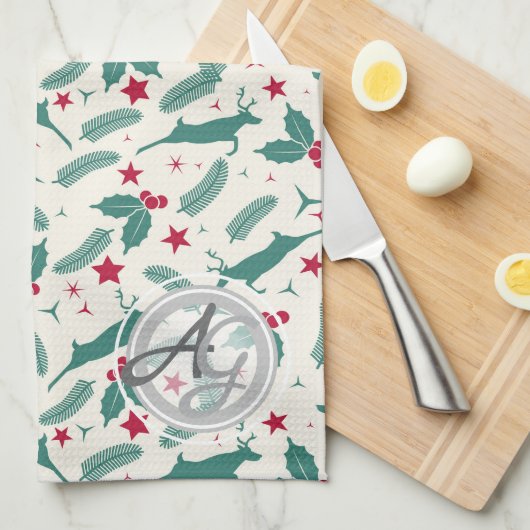 Kerstmonogram Huis Decoratie Hert Hulst Folklore Theedoek (Quarter Fold)