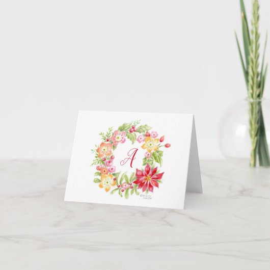 Kerstmonogram initiaal krans blanco notitiekaart (Voorkant)