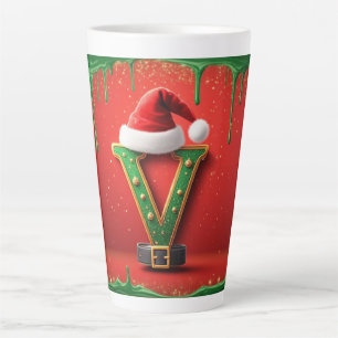 Kerstmonogram Kerstman Hoed V Voor Familie Cadeaus Latte Mok