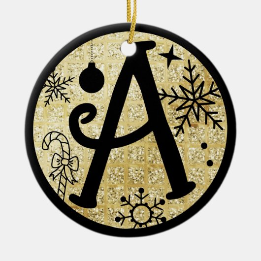 kerstmonogram Letter A Black Gold Glitter Keramisch Ornament (Voorkant)