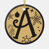 Kerstmonogram Letter A Black Gold Keramisch Ornament (Voorkant)