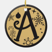 Kerstmonogram Letter A Black Gold Keramisch Ornament (Achterkant)