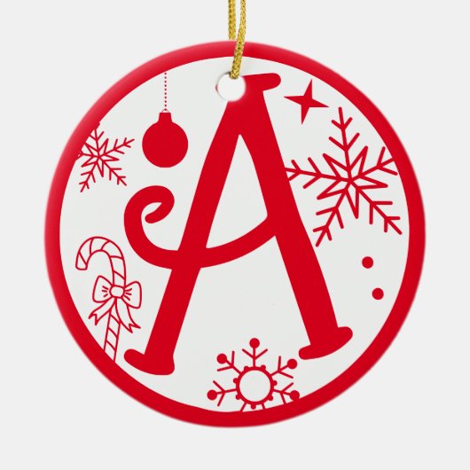 Kerstmonogram Letter A Red White Keramisch Ornament (Voorkant)