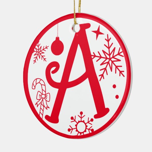 Kerstmonogram Letter A Red White Keramisch Ornament (Links)
