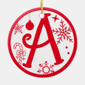 Kerstmonogram Letter A Red White Keramisch Ornament (Achterkant)