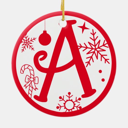 Kerstmonogram Letter A Red White Keramisch Ornament (Achterkant)