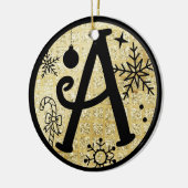 Kerstmonogram Letter A Zwart Goud Glitter Keramisch Ornament (Links)