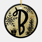 Kerstmonogram Letter B Black Gold Glitter Keramisch Ornament (Voorkant)