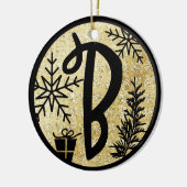 Kerstmonogram Letter B Black Gold Glitter Keramisch Ornament (Links)