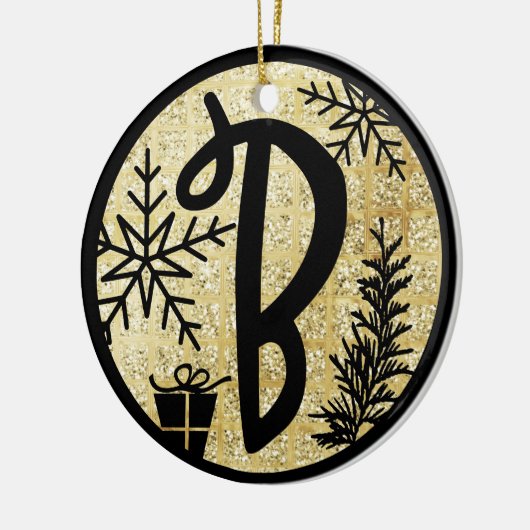 Kerstmonogram Letter B Black Gold Glitter Keramisch Ornament (Links)