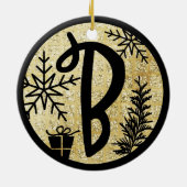 Kerstmonogram Letter B Black Gold Glitter Keramisch Ornament (Achterkant)