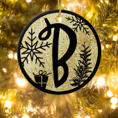 Kerstmonogram Letter B Black Gold Glitter Keramisch Ornament