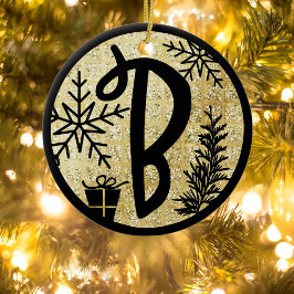 Kerstmonogram Letter B Black Gold Glitter Keramisch Ornament