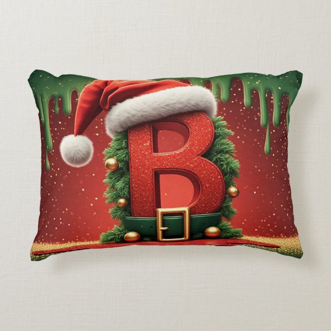 Kerstmonogram Letter B Met Sinterklaas Hoed 🎄 Accent Kussen (Voorkant)
