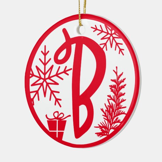 Kerstmonogram Letter B Rood wit Keramisch Ornament (Links)