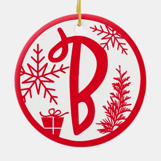 Kerstmonogram Letter B Rood wit Keramisch Ornament (Achterkant)
