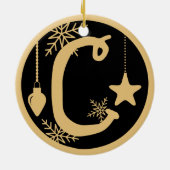 Kerstmonogram Letter C Gold Black Keramisch Ornament (Achterkant)