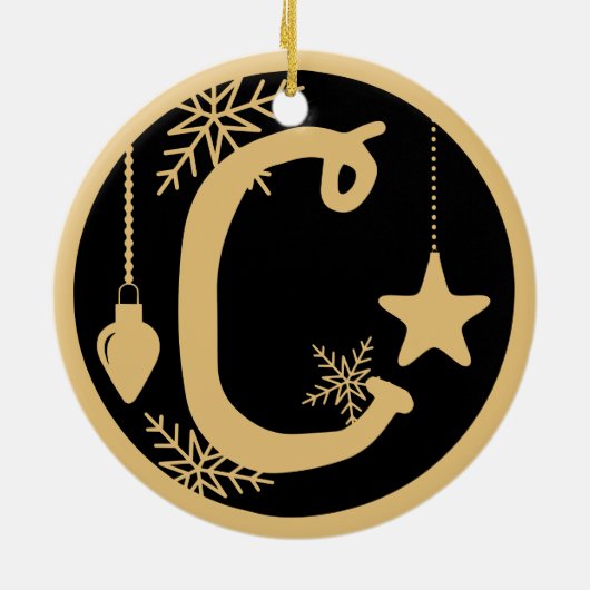 Kerstmonogram Letter C Gold Black Keramisch Ornament (Achterkant)