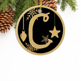 Kerstmonogram Letter C Gold Black Keramisch Ornament