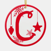 Kerstmonogram Letter C Rood wit Keramisch Ornament (Voorkant)