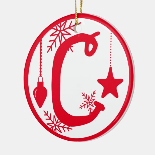Kerstmonogram Letter C Rood wit Keramisch Ornament (Links)