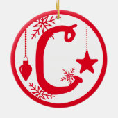 Kerstmonogram Letter C Rood wit Keramisch Ornament (Achterkant)