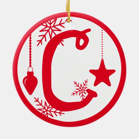 Kerstmonogram Letter C Rood wit Keramisch Ornament (Achterkant)