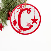 Kerstmonogram Letter C Rood wit Keramisch Ornament