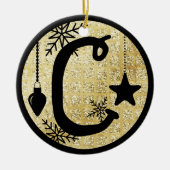 Kerstmonogram Letter C Zwart Goud Glitter Keramisch Ornament (Voorkant)