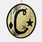 Kerstmonogram Letter C Zwart Goud Glitter Keramisch Ornament (Links)