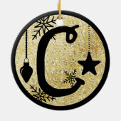 Kerstmonogram Letter C Zwart Goud Glitter Keramisch Ornament (Achterkant)