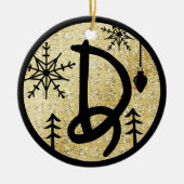 Kerstmonogram Letter D Black Gold Glitter Keramisch Ornament (Voorkant)
