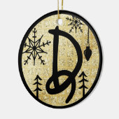 Kerstmonogram Letter D Black Gold Glitter Keramisch Ornament (Links)