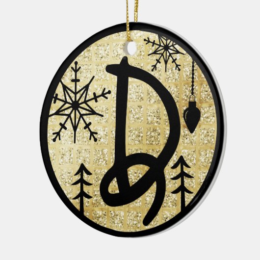 Kerstmonogram Letter D Black Gold Glitter Keramisch Ornament (Links)