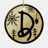 Kerstmonogram Letter D Black Gold Glitter Keramisch Ornament (Achterkant)