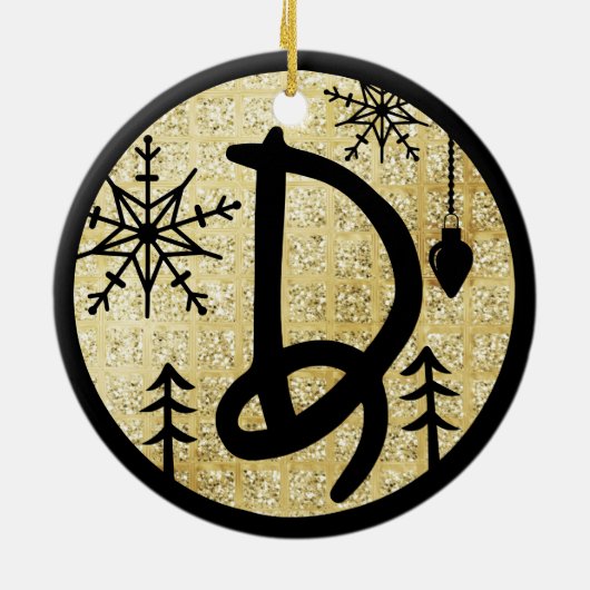 Kerstmonogram Letter D Black Gold Glitter Keramisch Ornament (Achterkant)
