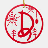 Kerstmonogram Letter D Red White Keramisch Ornament (Voorkant)
