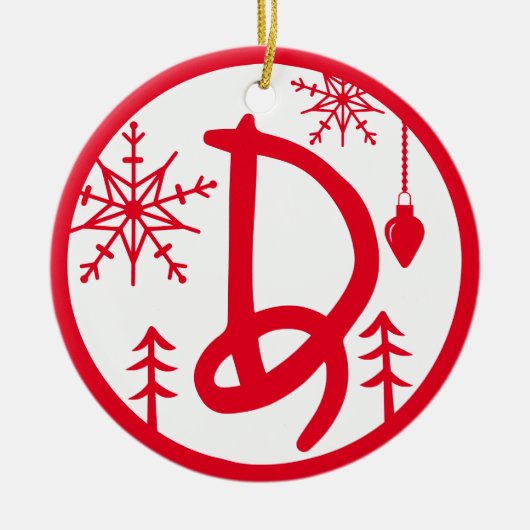 Kerstmonogram Letter D Red White Keramisch Ornament (Voorkant)