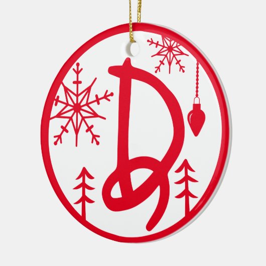 Kerstmonogram Letter D Red White Keramisch Ornament (Links)