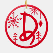 Kerstmonogram Letter D Red White Keramisch Ornament (Achterkant)