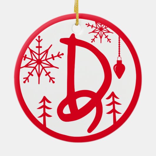 Kerstmonogram Letter D Red White Keramisch Ornament (Achterkant)