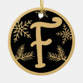 Kerstmonogram Letter F Gold Black Keramisch Ornament (Voorkant)