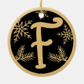 Kerstmonogram Letter F Gold Black Keramisch Ornament (Achterkant)