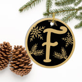 Kerstmonogram Letter F Gold Black Keramisch Ornament