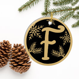 Kerstmonogram Letter F Gold Black Keramisch Ornament