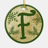 kerstmonogram Letter F Green Gold Glitter Keramisch Ornament (Voorkant)